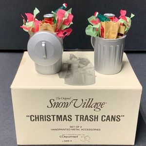 Department 56 Original Snow Village Christmas Trash Cans #5209-4 - EUC!